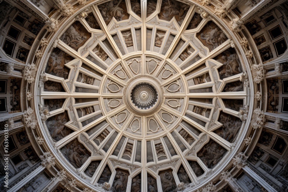 The intricate patterns on the dome of St. Peter's Basilica in Vatican City.