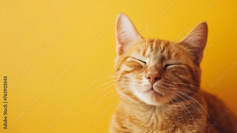 Relaxed ginger cat with his eyes closed