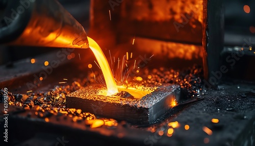 Pouring Molten Metal into Mold, A Detailed Metallurgical Process photo