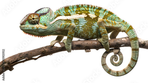 a portrait of the colorful nice chameleon with spikes, colorful customized