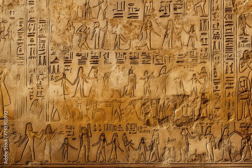A close-up of the ancient hieroglyphs in the Valley of the Kings, Egypt.