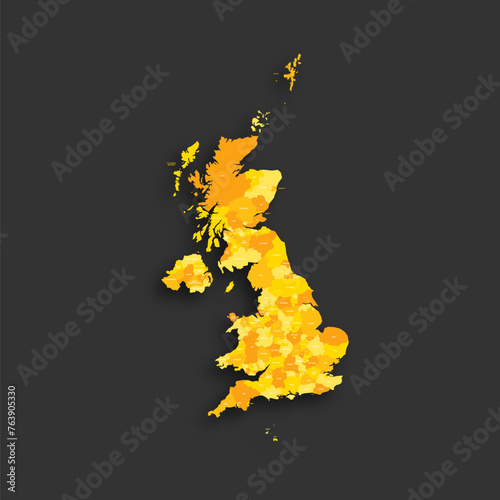 United Kingdom of Great Britain and Northern Ireland political map of administrative divisions - counties, unitary authorities and Greater London in England, districts of Northern Ireland, council