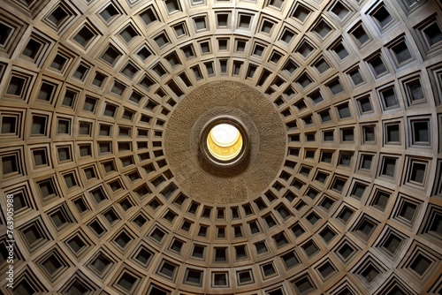 The intricate patterns on the ceiling of the Pantheon in Rome  Italy.
