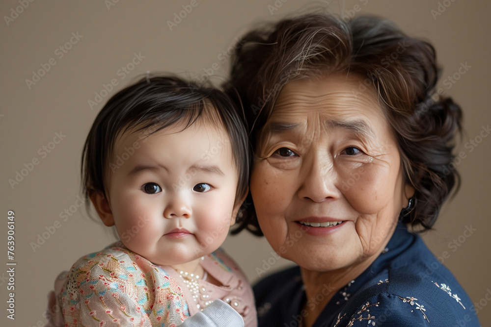 happy smiling asian mother and child with flowers happy smiling asian mother and child with flowers