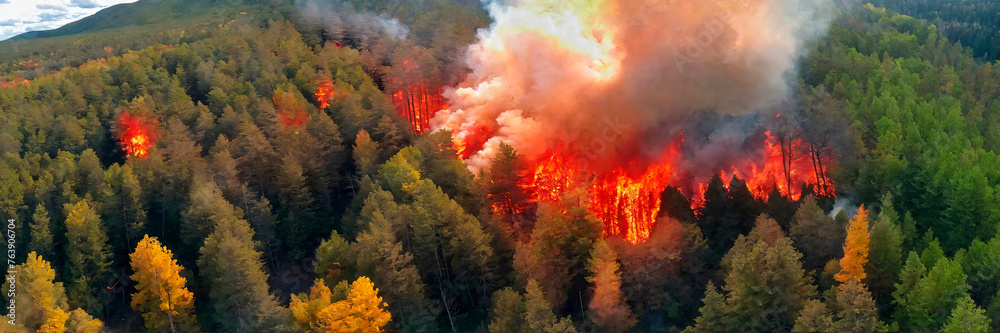 Wildfire in forest, vivid image for environmental impact, awareness campaigns, and educational use.