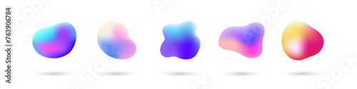Liquid holographic elements set. Modern fluid gradient iridescent shapes. Trendy banner collection