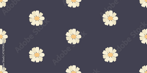 Vector seamless children's pattern with daisy flowers on a blue background. Children's pattern for printing on fabric and paper