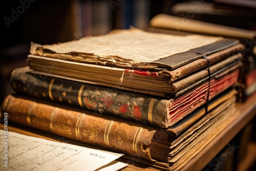 A detailed shot of the preserved ancient manuscripts in the Bodleian Library, Oxford.