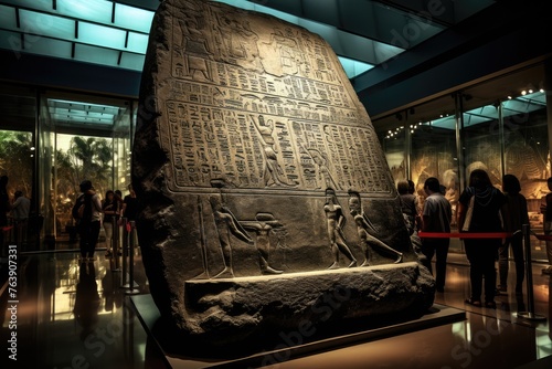 The ancient inscriptions on the Rosetta Stone in the Egyptian Museum, Berlin. photo