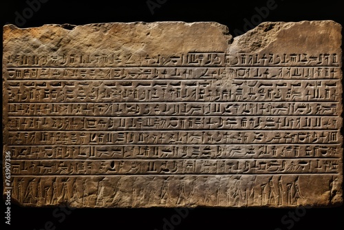 The ancient inscriptions on the Rosetta Stone in the Egyptian Museum, Berlin.