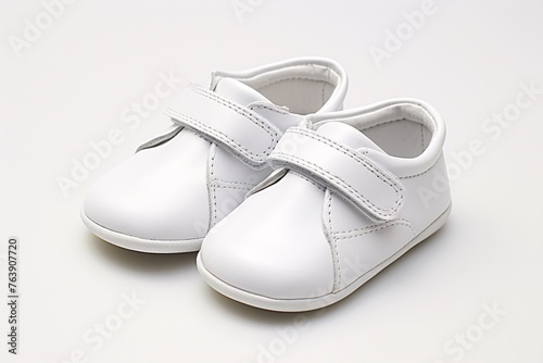 a pair of white baby shoes