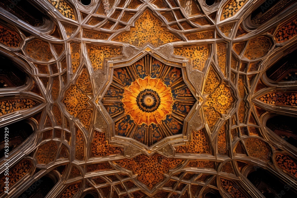 The intricate patterns on the ceiling of the AlcÃ¡zar of Toledo, Spain. - obrazy, fototapety, plakaty 