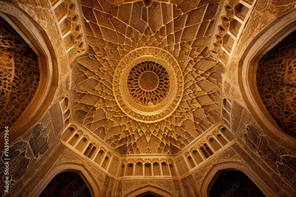 The intricate patterns on the ceiling of the AlcÃ¡zar of Toledo, Spain.