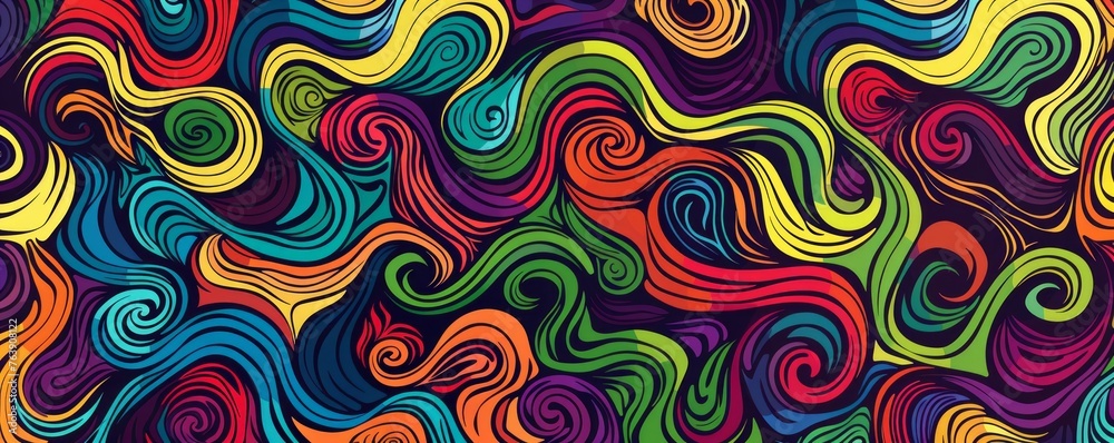 Vibrant squiggle pattern with a mix of colors for a playful and abstract background. - obrazy, fototapety, plakaty 