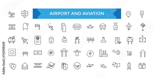Airport and aviation Icon collection. Containing editable stroke icons. Perfect for logos, stats and iu design.
