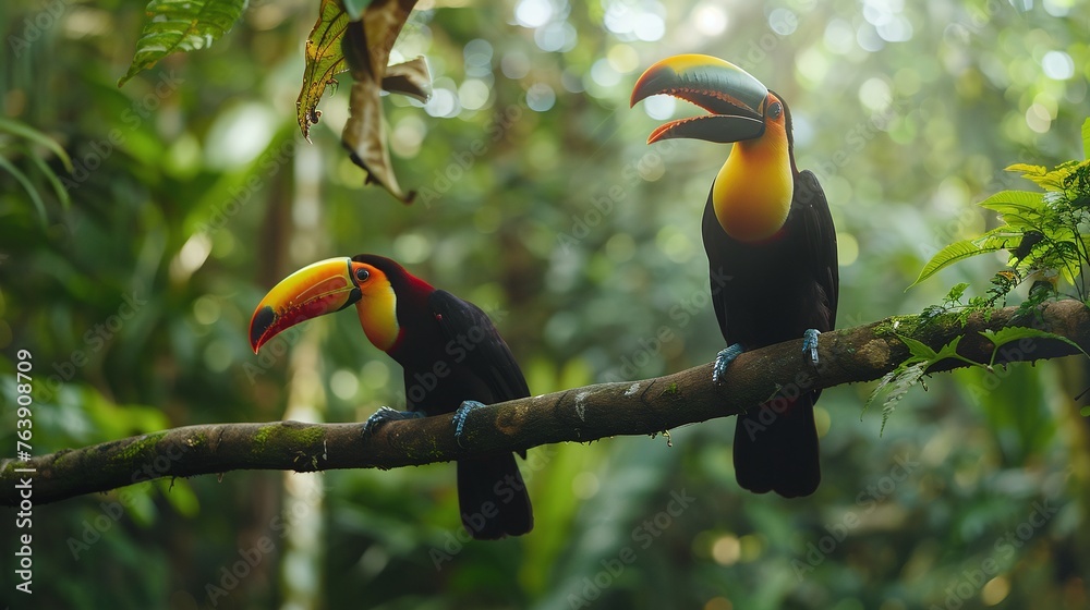 colorful toucan rests on a branch in the biodiverse forests colorful toucan rests on a branch in the biodiverse forests