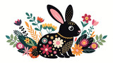 Bunny Moon, Floral bunny bundle, bunny with Flowers, floral bunny moon, bunny Black , bunny Flower, vector illustration
