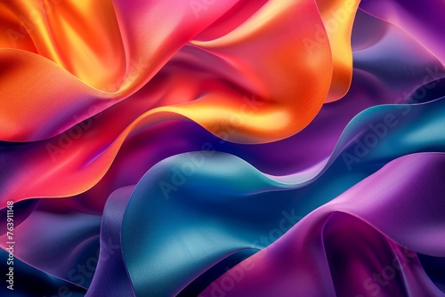 Vibrant Silk Fabric Waves in Orange, Purple, and Blue Abstract Background for Creative Design