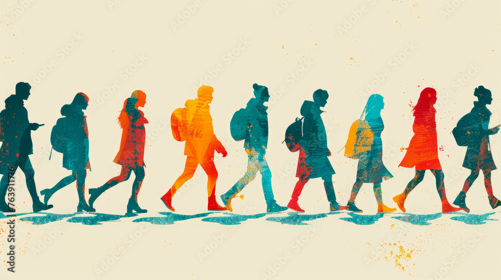 Obraz premium Cityscape Silhouettes: Vibrant Poster Design