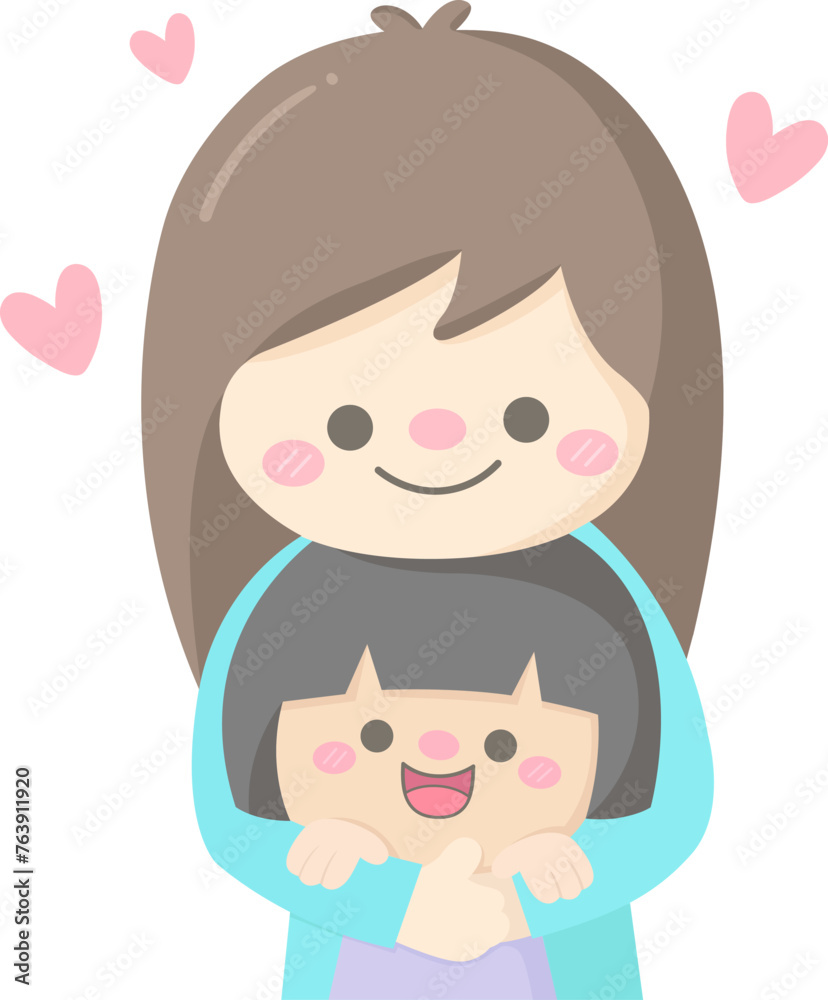 mom day cartoon mother hugging her daughter vector illustration