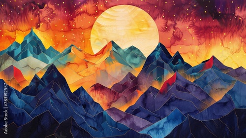 sunset in the Mountains painting