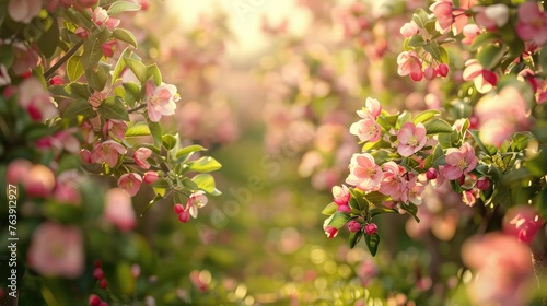 blossoming apple trees garden