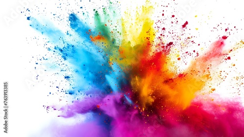 Explosion of colored powder isolated on white background. Abstract colored background