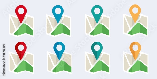 Map pin icon. Target and poiner set symbol map navigation; location set design vector ilustration.