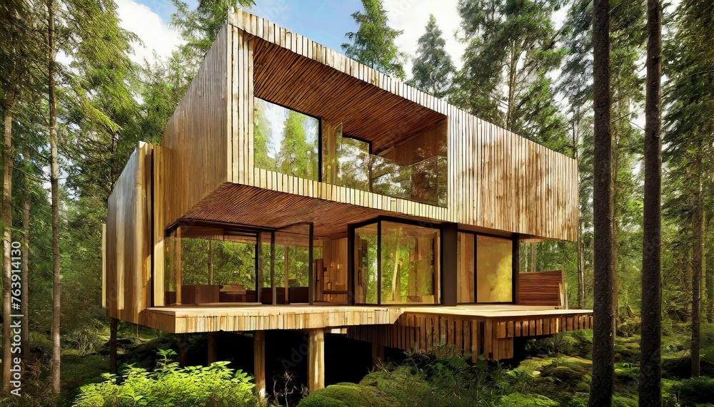 Maison organique intégrée dans une forêt Maison organique intégrée dans une forêt
