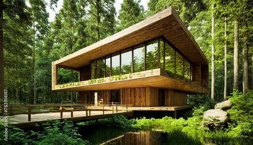 Maison organique intégrée dans une forêt