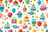 Birthday theme elements, seamlessly tiled together vector arts illustration