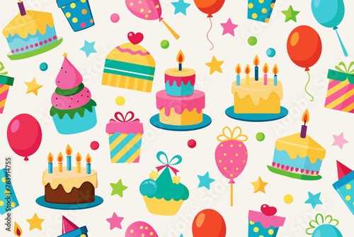 Birthday theme elements, seamlessly tiled together vector arts illustration