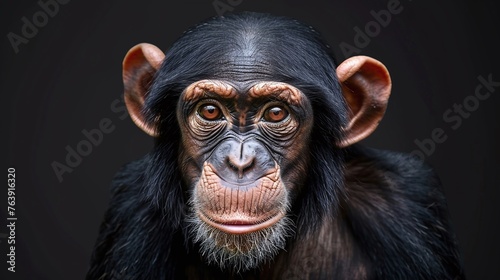 wildlife up close chimpanzee with a thoughtful expression on dark background