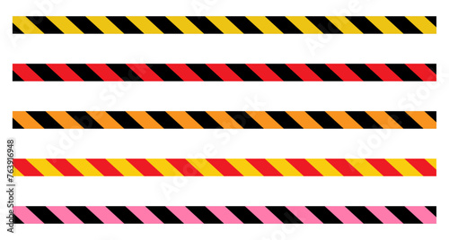 Warning tape with diagonal stripes caution tape border. Long danger ribbon vector.