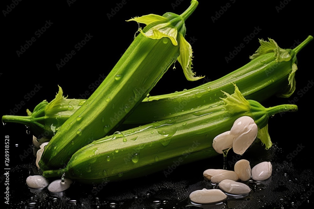 Okra , Throw it into the water and spread it out , vegetable , black