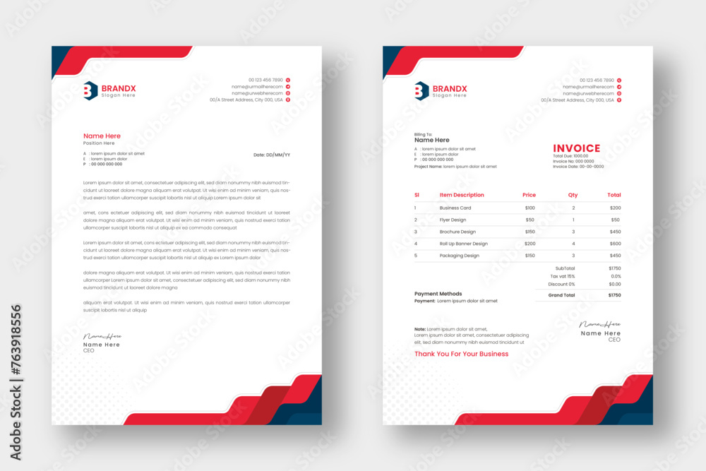 Professional invoice and letterhead design for the corporate office. letterhead, invoice design illustration. Simple and creative modern corporate clean design. Professional invoice and letterhead design for the corporate office. letterhead, invoice design illustration. Simple and creative modern corporate clean design.
