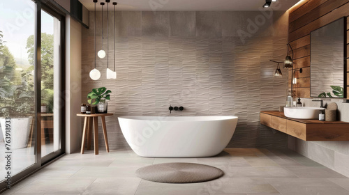 Modern bathroom interior. Bathroom tiles in minimalist style