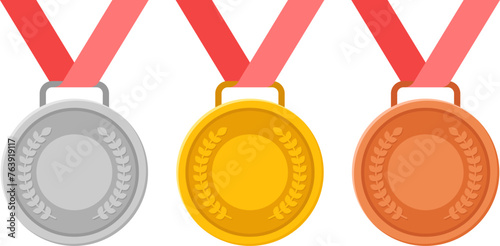 Medal Vector Set Gold, Silver and Bronze in Flat style