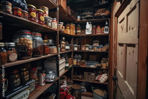 Pantry where we store canned food and kitchen utensils. Generative AI © Dvid