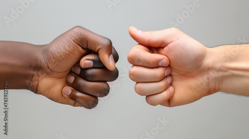 Black and white hands supporting each other. AI photo
