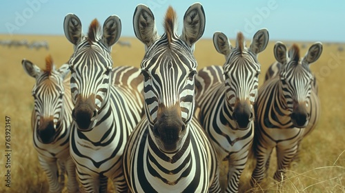 Field covered in greenery surrounded by zebras. AI