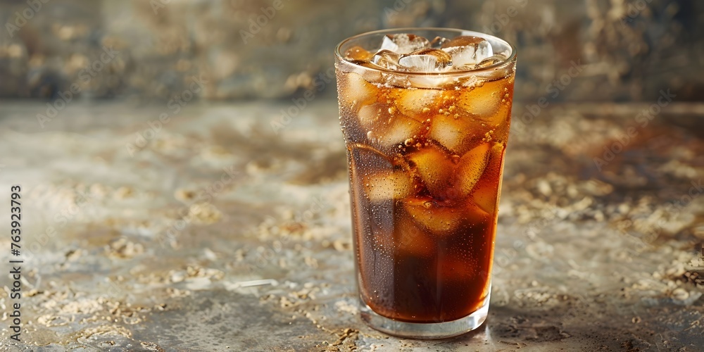 Chilled Iced Coffee in Tall Glass,Refreshing Summer Drink on Rustic Background Chilled Iced Coffee in Tall Glass,Refreshing Summer Drink on Rustic Background