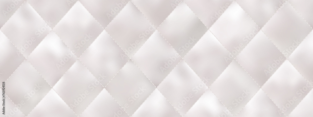 Naklejka premium White silk mattress seamless texture. Soft pastel blanket quilted pattern. Bedroom padded setting with smooch surface. Vector illustration with gradient mesh