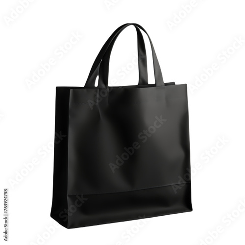 plain black tote bag hanging over transparent background