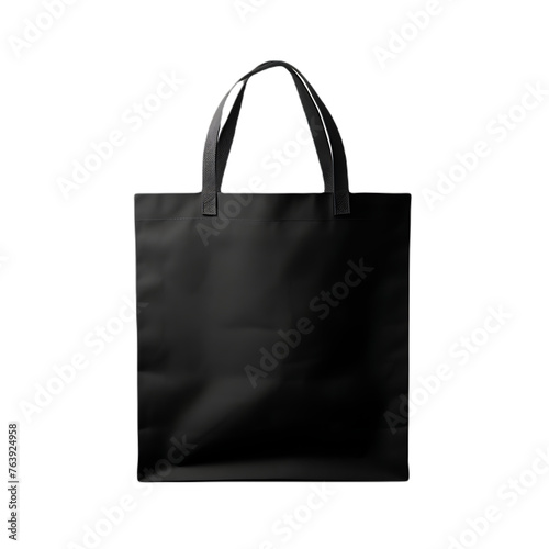 plain black tote bag hanging over transparent background photo