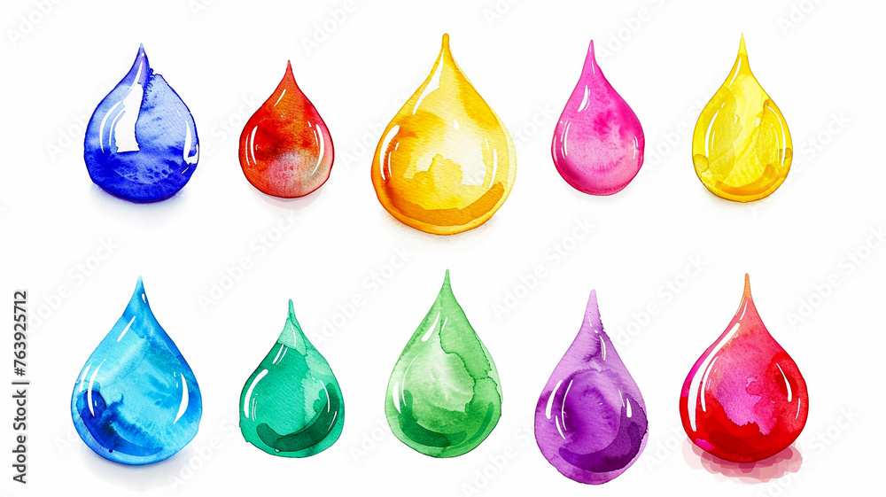 Collection of bright watercolor drops isolated on a white background. Collection of bright watercolor drops isolated on a white background.