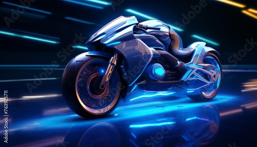 Motorcycle futuristic background. Modern tech laptop background.