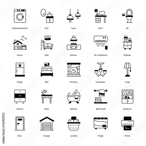 Set of home and Linving icons such as ome, Living, Interior Design, Furniture, Decor, Home Improvement, Renovation,  vector illustration photo