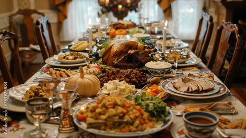 A Long Table With a Turkey