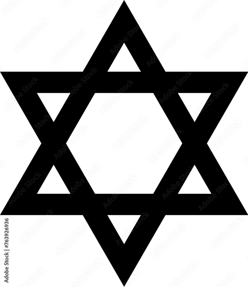 Hexagon star mystical religious symbol. Spiritual David sign of traditional culture of worship and veneration. Simple black and white vector isolated on white background